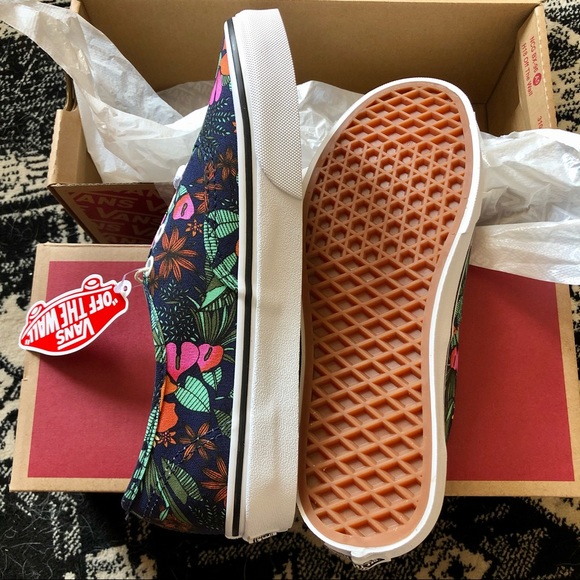 Vans Authentic Multi Tropic & True White Skate Shoe Navy Floral tropical - Picture 10 of 11